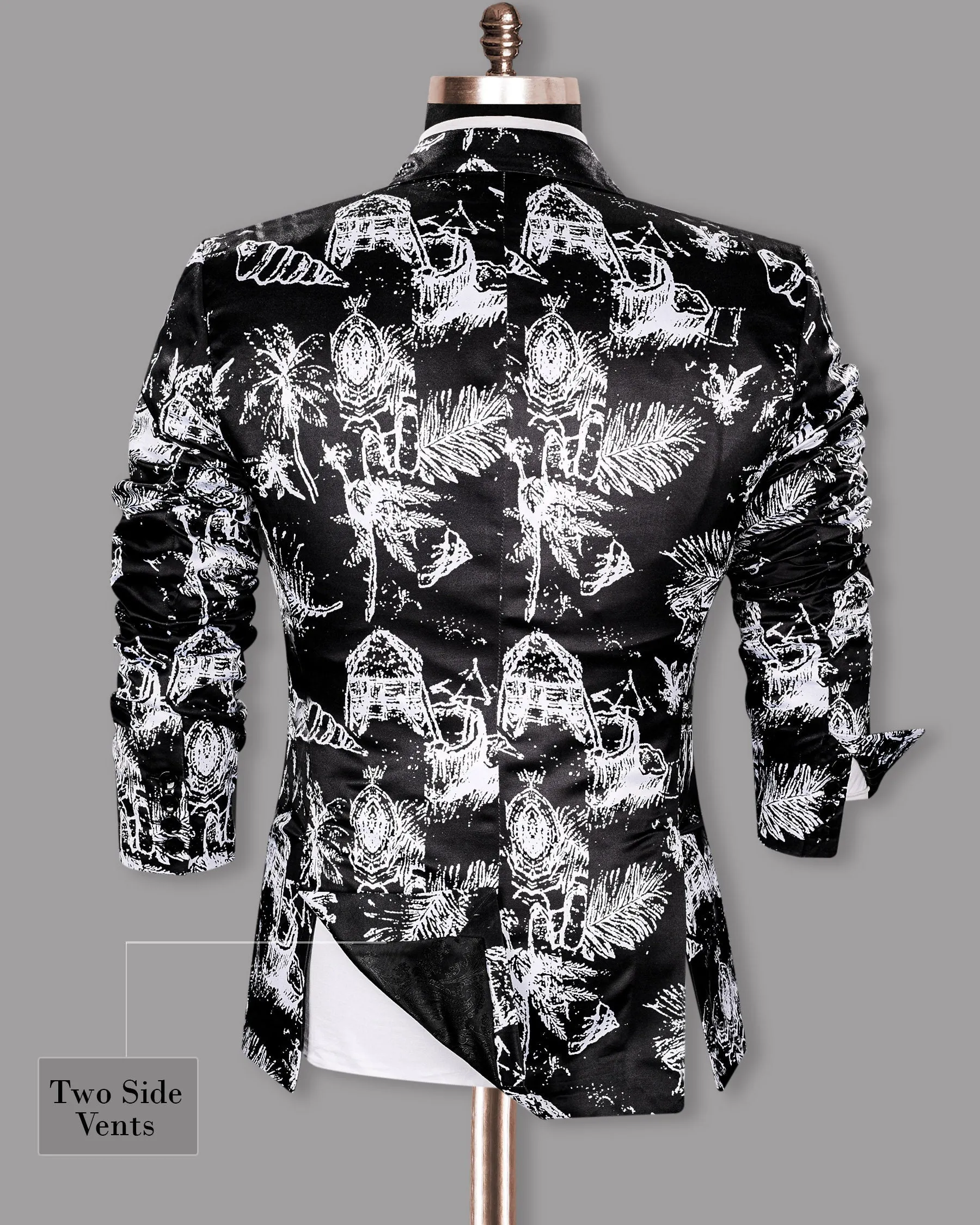 Jade Black with White Beach Print Super Soft Designer Blazer