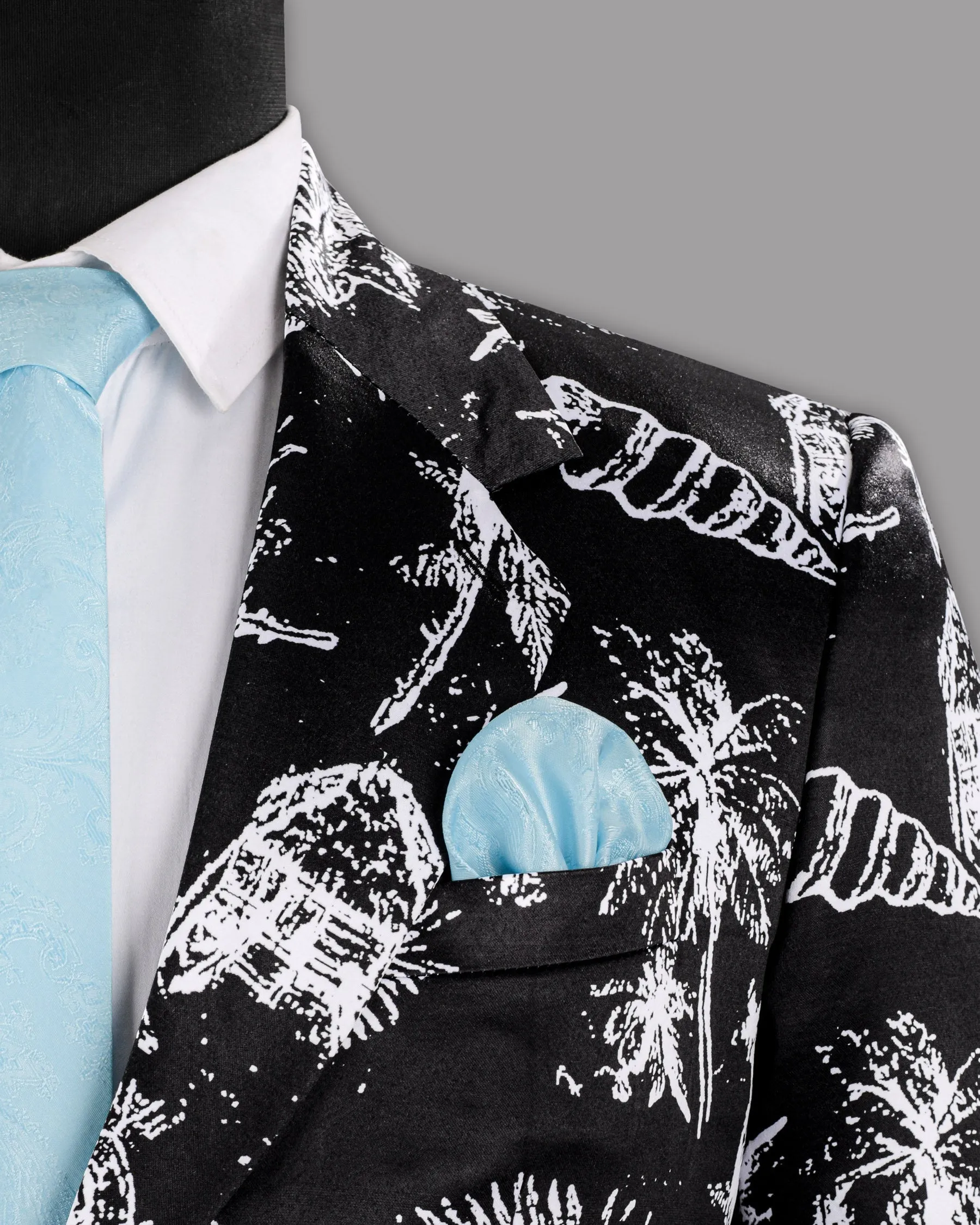 Jade Black with White Beach Print Super Soft Designer Blazer