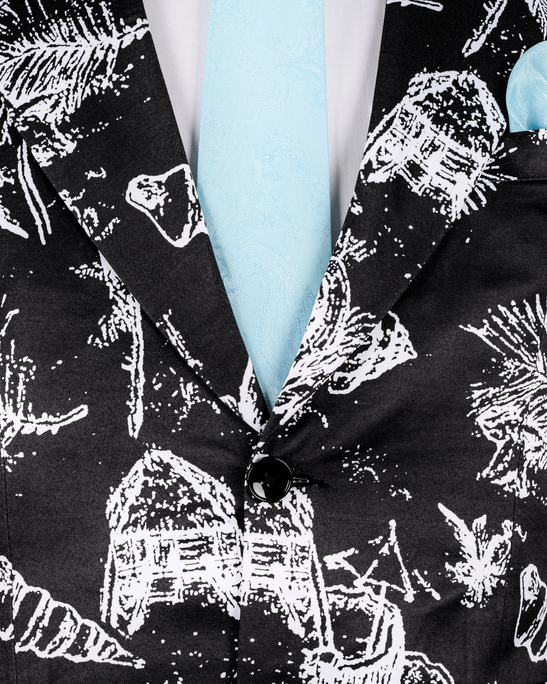 Jade Black with White Beach Print Super Soft Designer Blazer