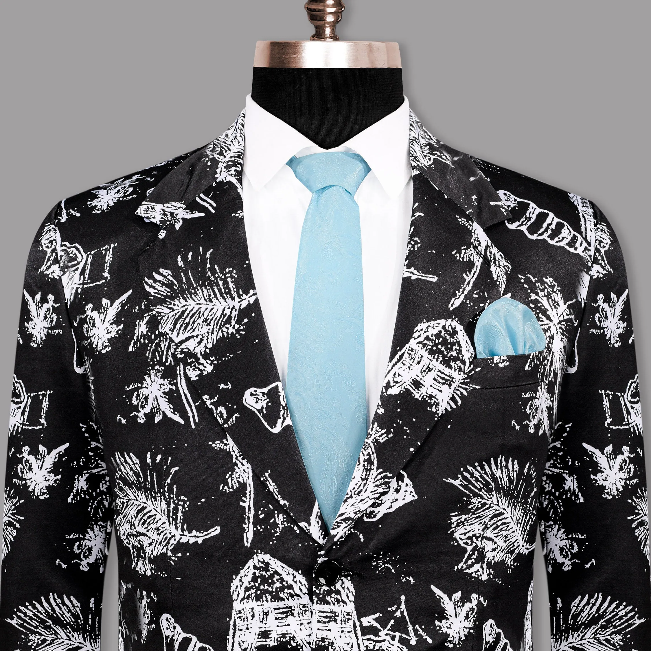 Jade Black with White Beach Print Super Soft Designer Blazer