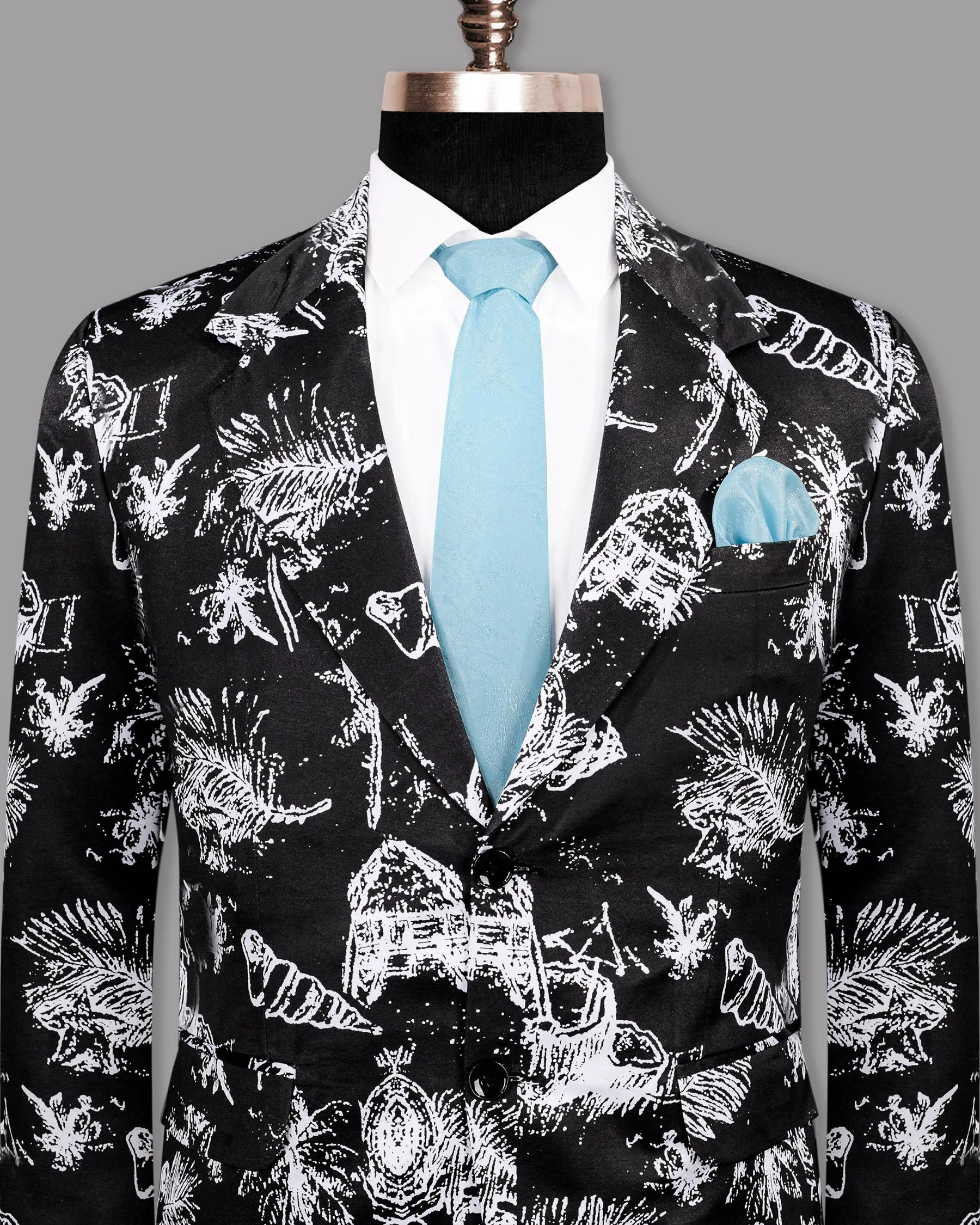 Jade Black with White Beach Print Super Soft Designer Blazer
