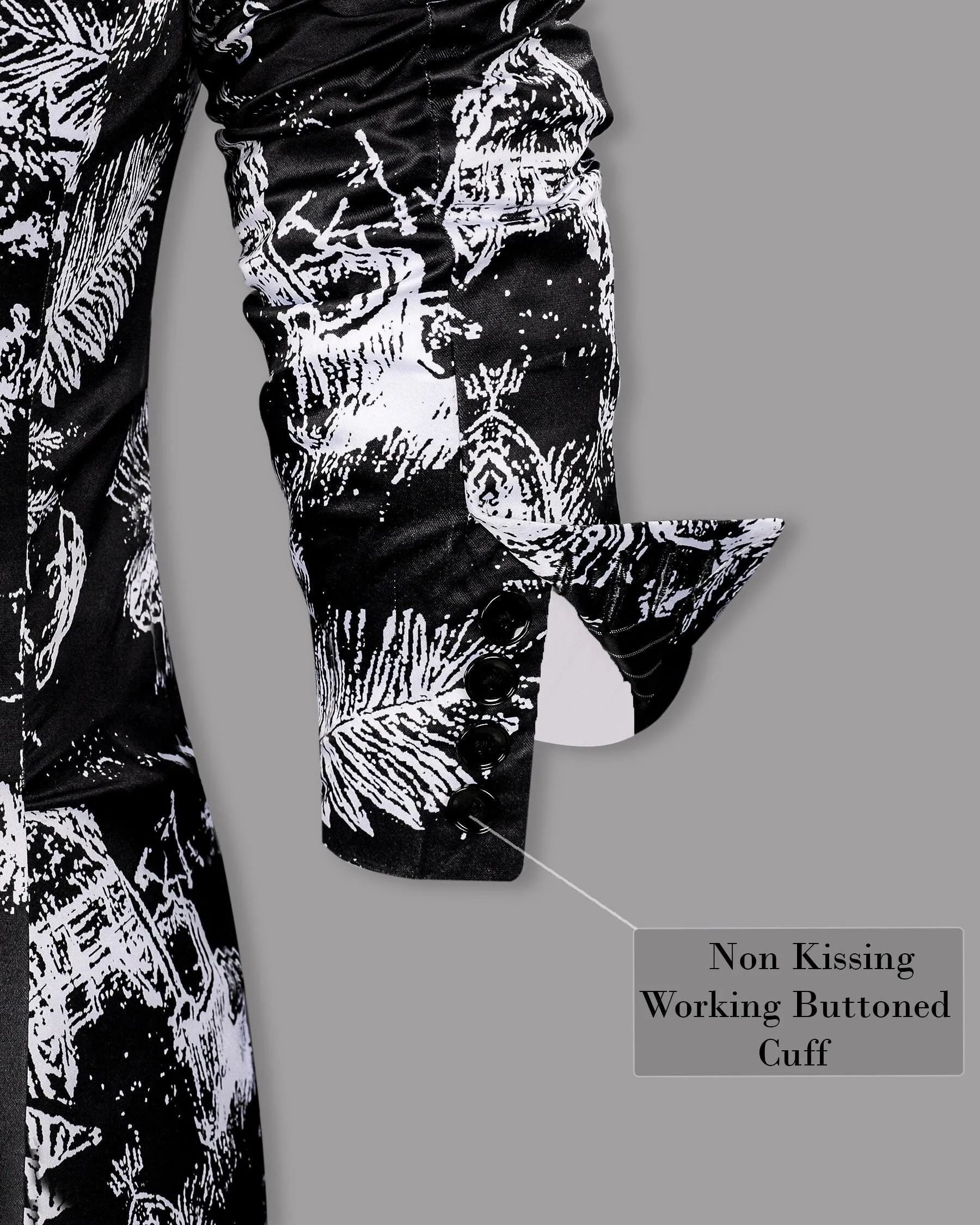 Jade Black with White Beach Print Super Soft Designer Blazer