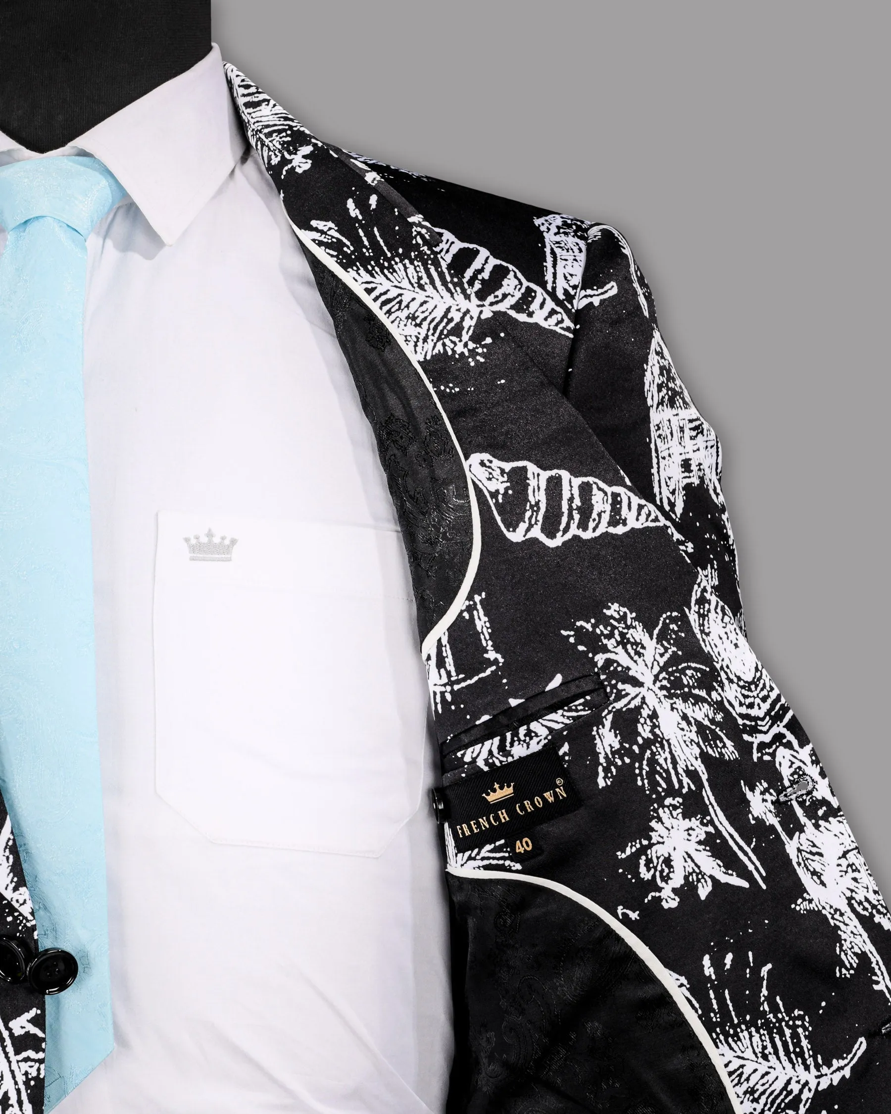 Jade Black with White Beach Print Super Soft Designer Blazer