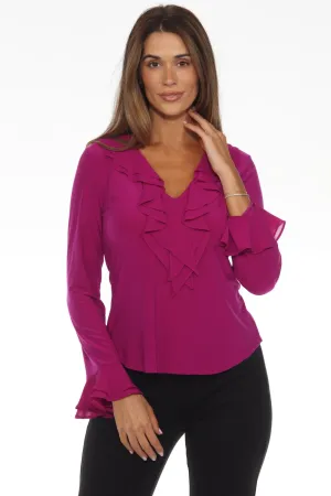 Joseph Ribkoff Empress Violet Ruffled V-Neck Long Sleeve Top 244096