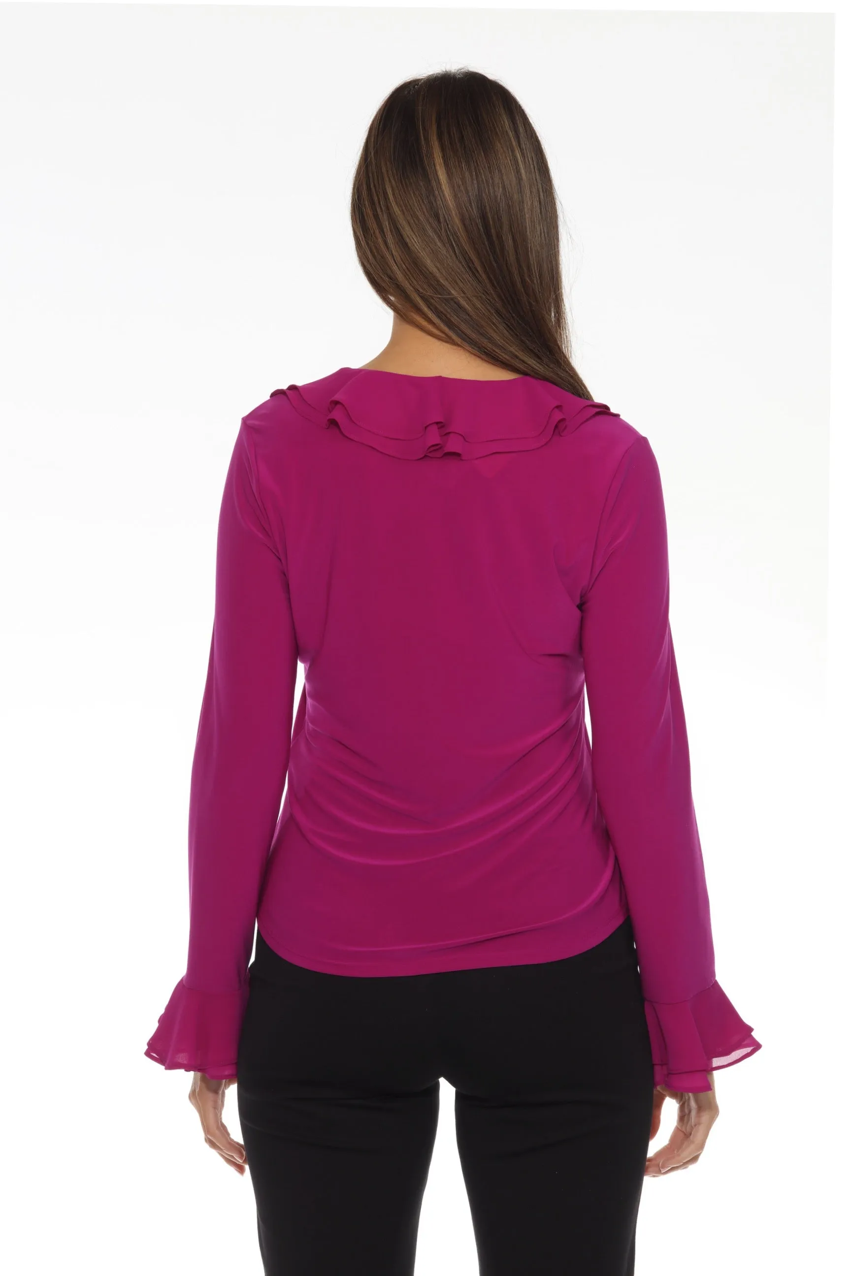 Joseph Ribkoff Empress Violet Ruffled V-Neck Long Sleeve Top 244096
