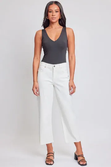 JUNIOR CROPPED HIGH-RISE WIDE LEG TROUSER PANTS – PEARL
