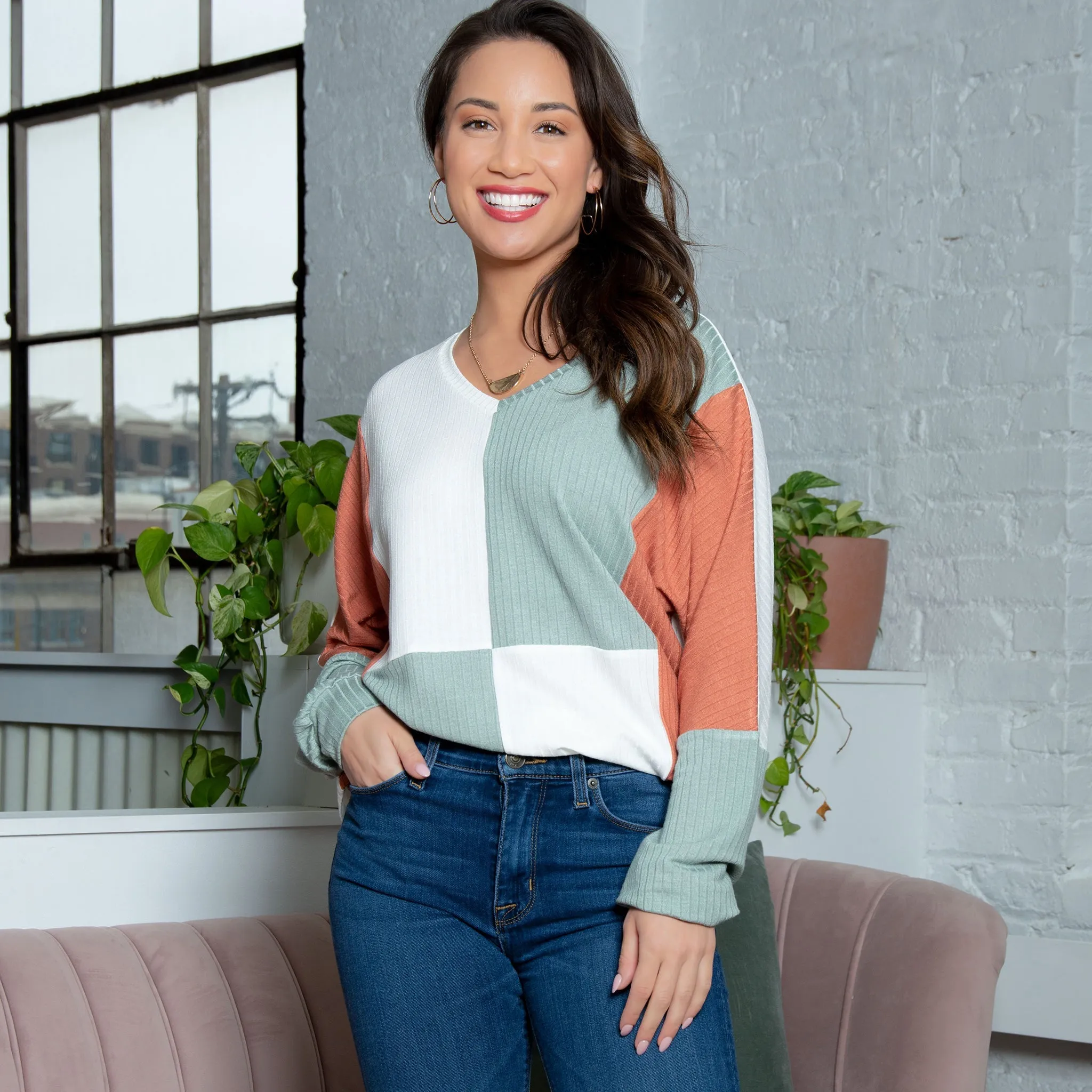 Keegan V-Neck Color Block Top