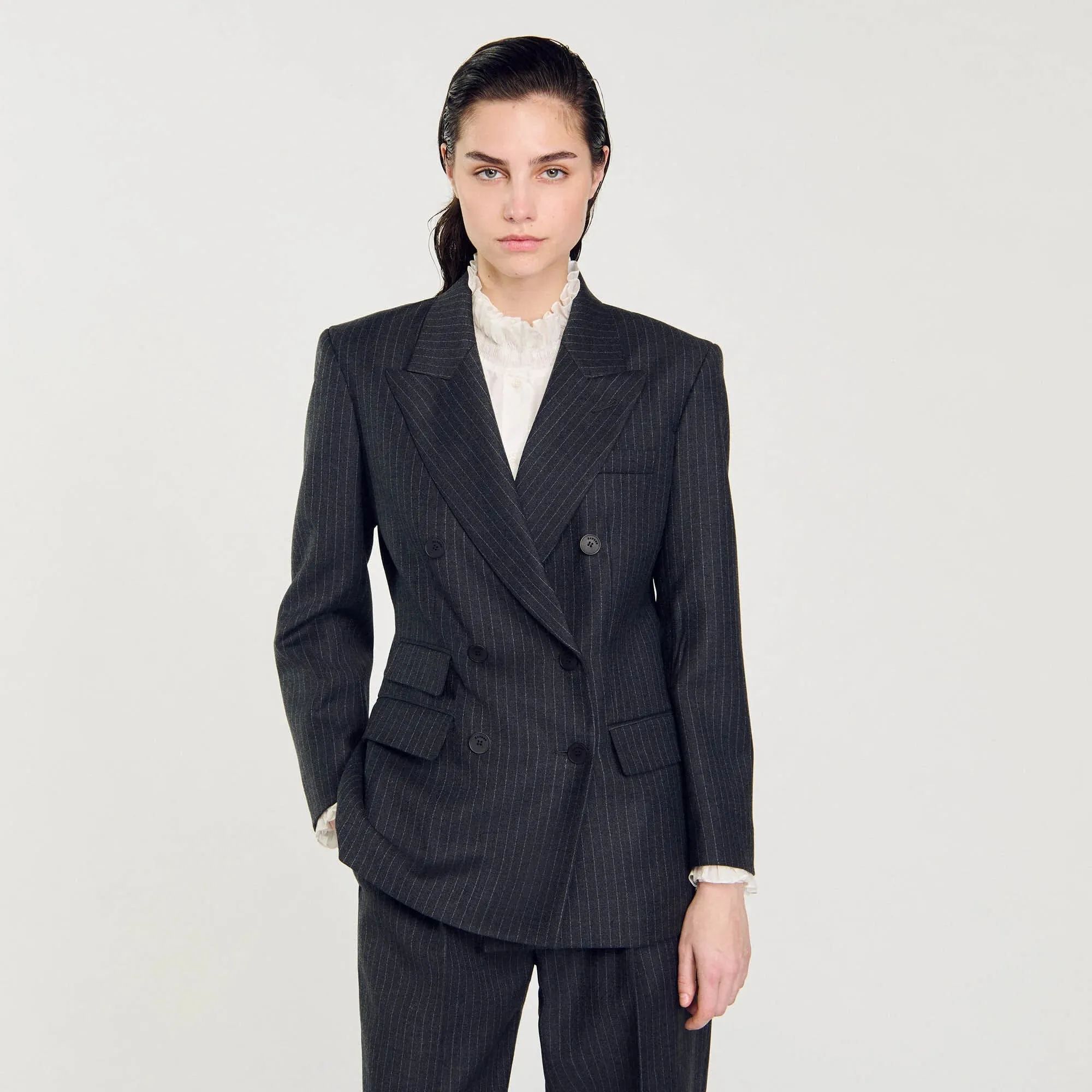Kelia Stripy Suit Jacket Grey