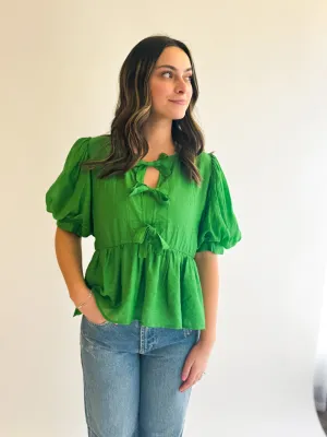 Kelly Green Bow Peplum Top