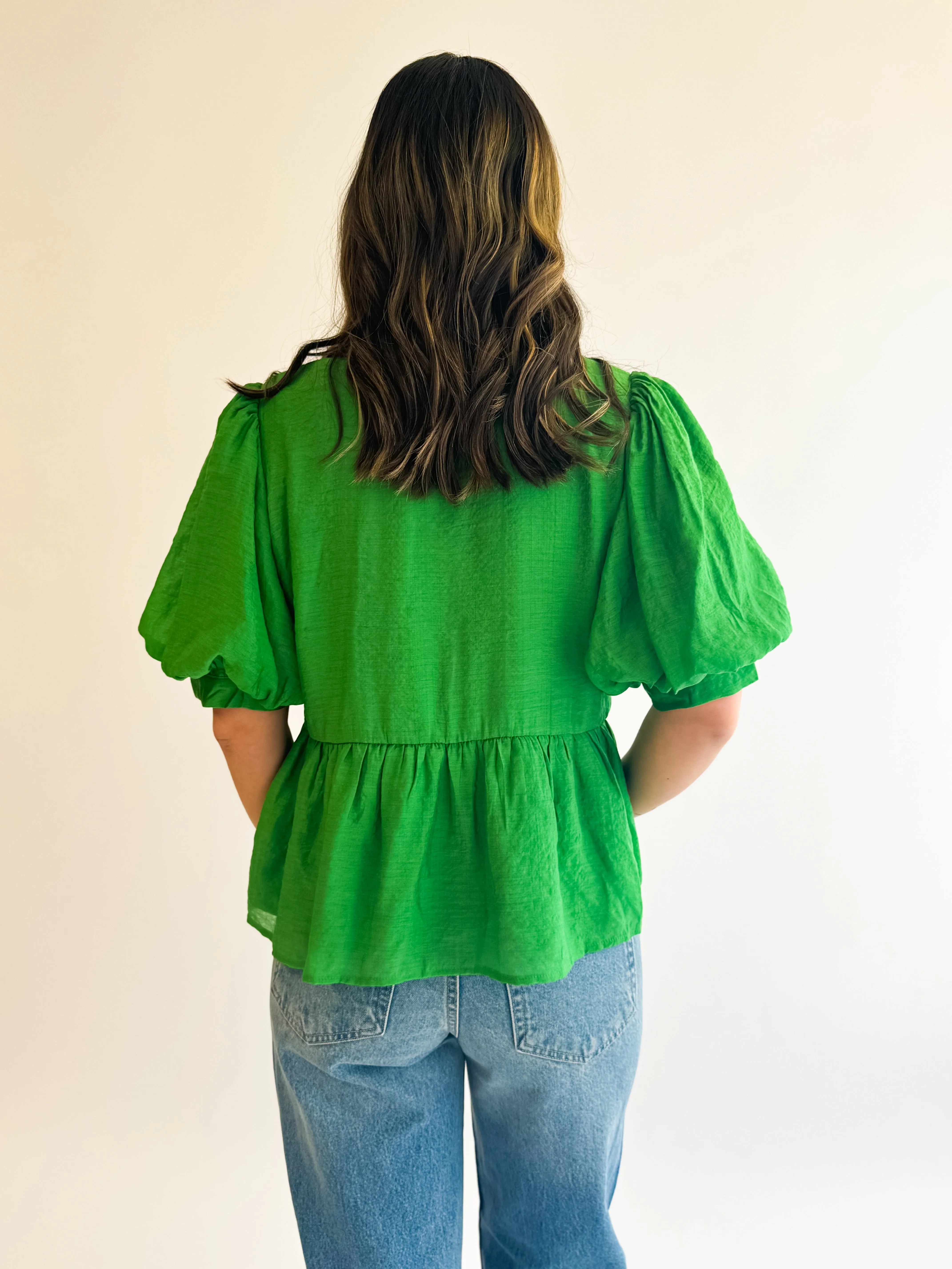 Kelly Green Bow Peplum Top