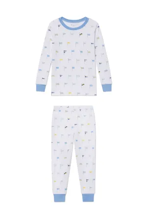 Kids Long-Long Set in Baltic Blue Nautical Flags