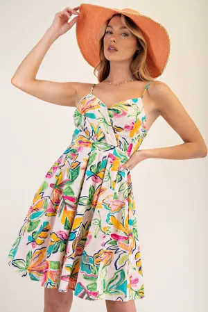 Ladies Easel Floral Printed Slub Dress - ED26149