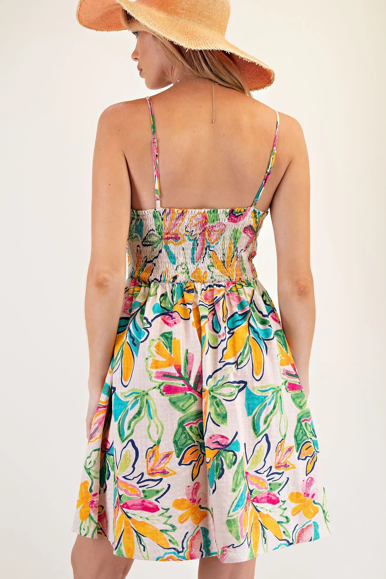 Ladies Easel Floral Printed Slub Dress - ED26149