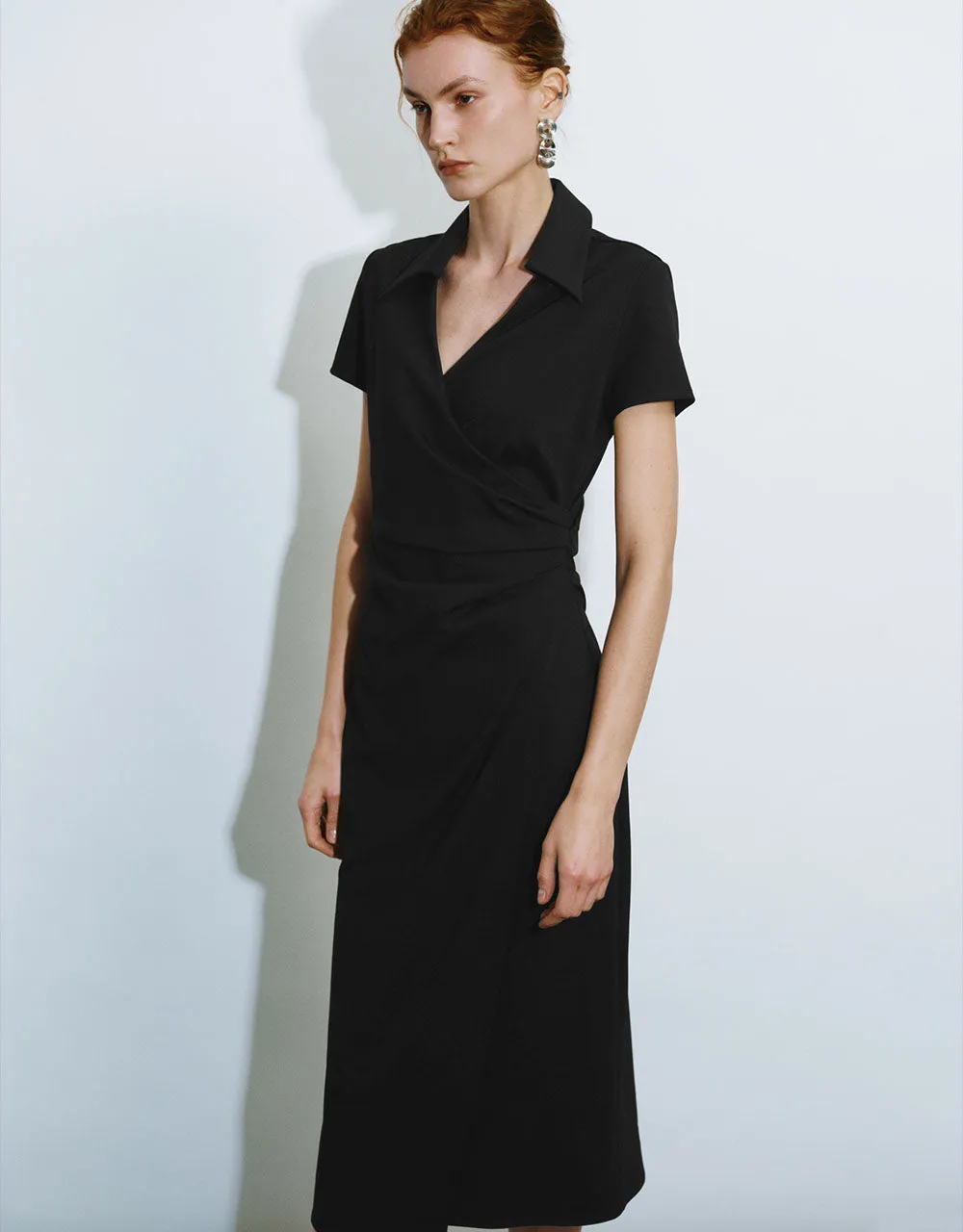 Lapel Wrapped Straight Dress
