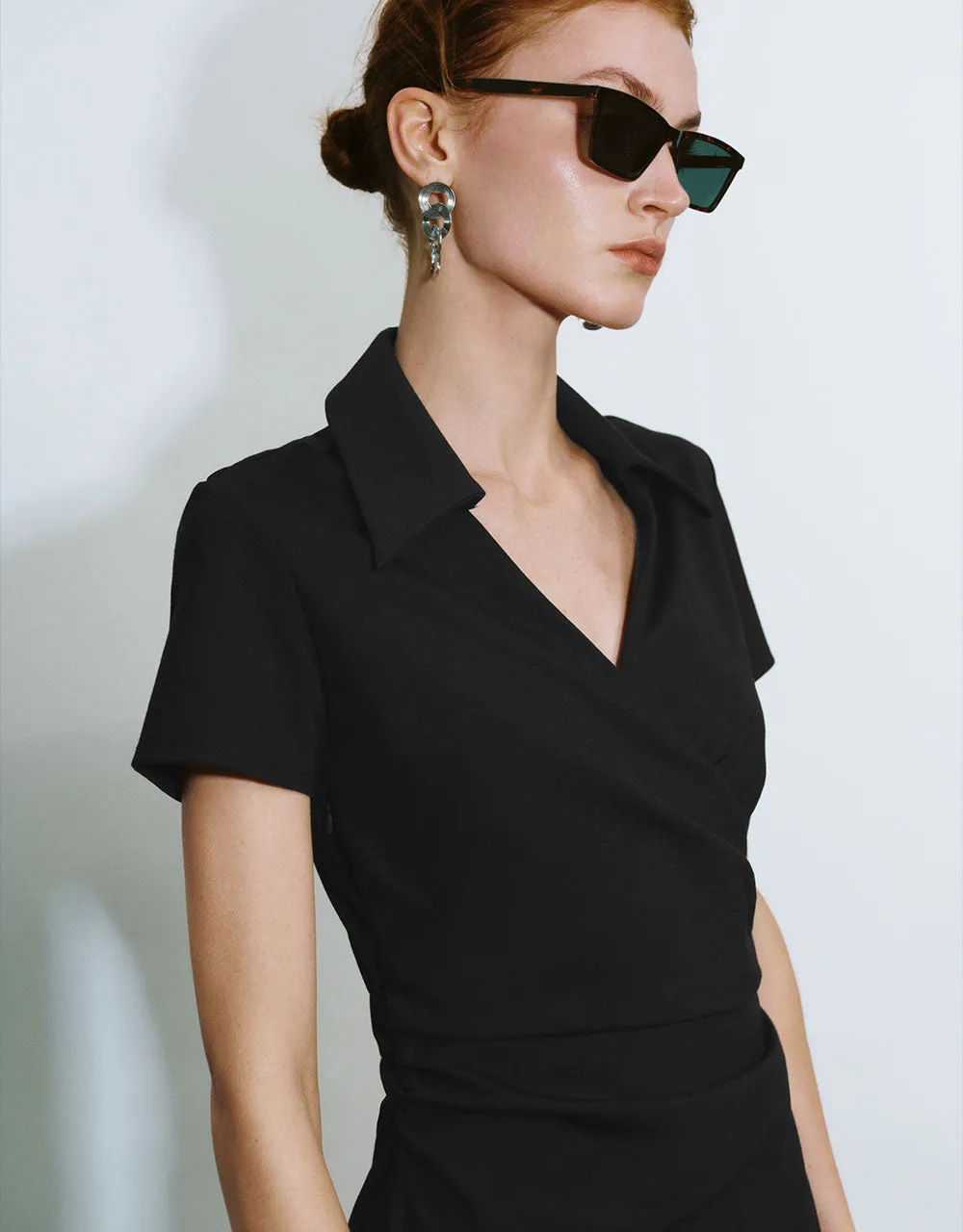 Lapel Wrapped Straight Dress