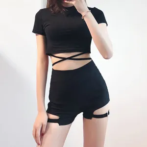 Leg loop high waist shorts KF50130