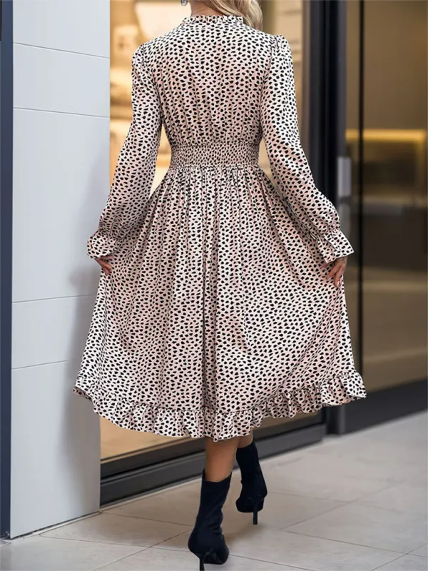 Leopard Print Midi Dress with Smocked Waist and Ruffled Hem