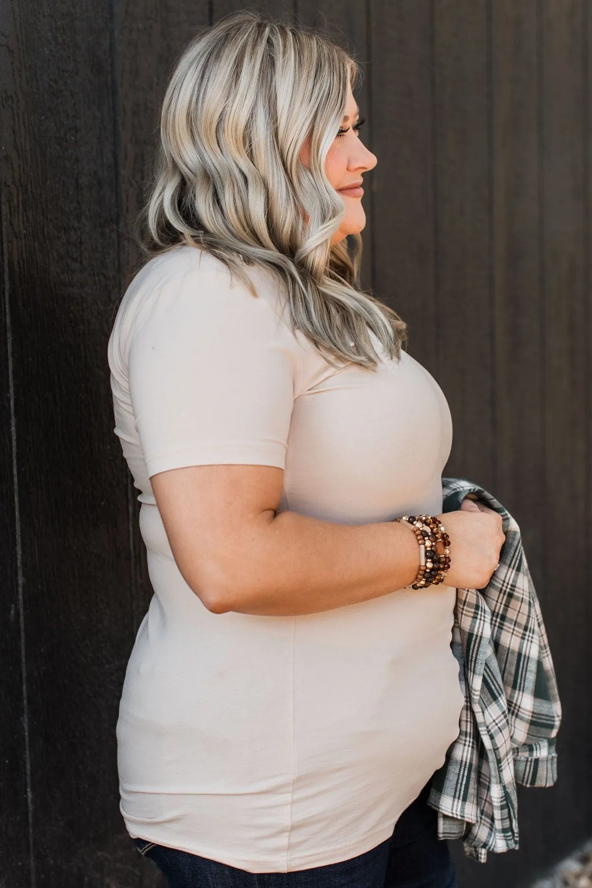 Light The Way V-Neck Top- Nude