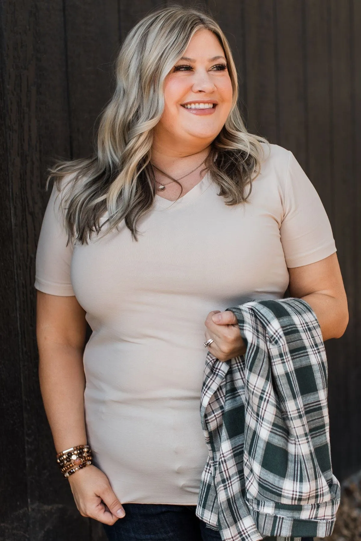 Light The Way V-Neck Top- Nude