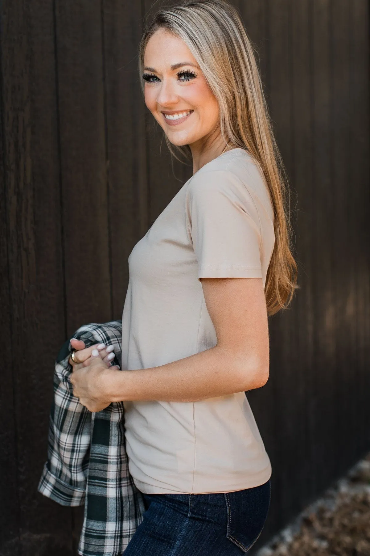 Light The Way V-Neck Top- Nude