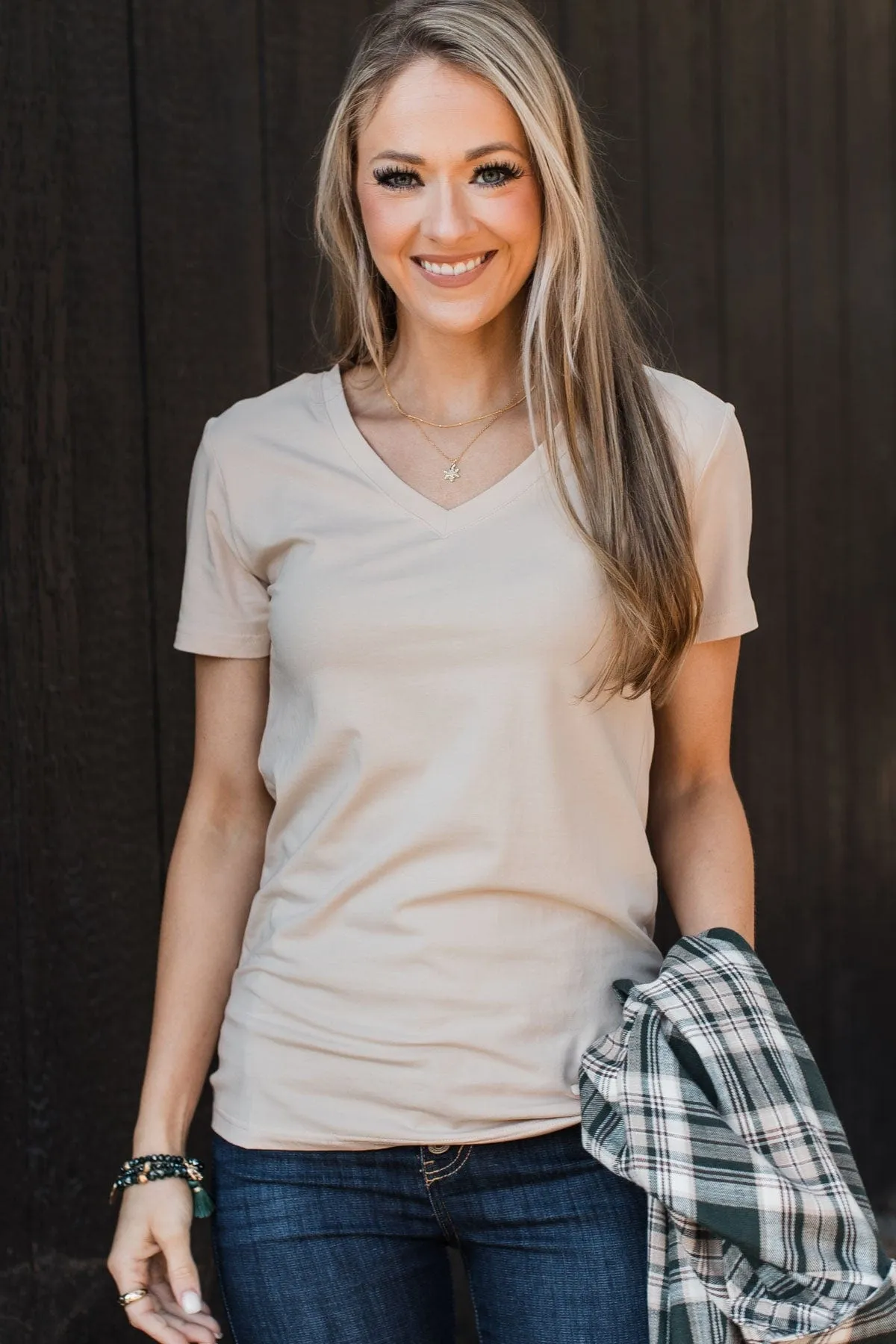 Light The Way V-Neck Top- Nude