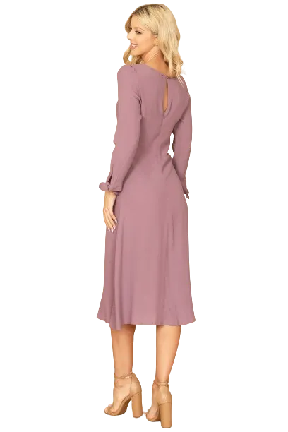 Lilac Cuff Tie Long Sleeve Solid Midi Dress - Pack of 5
