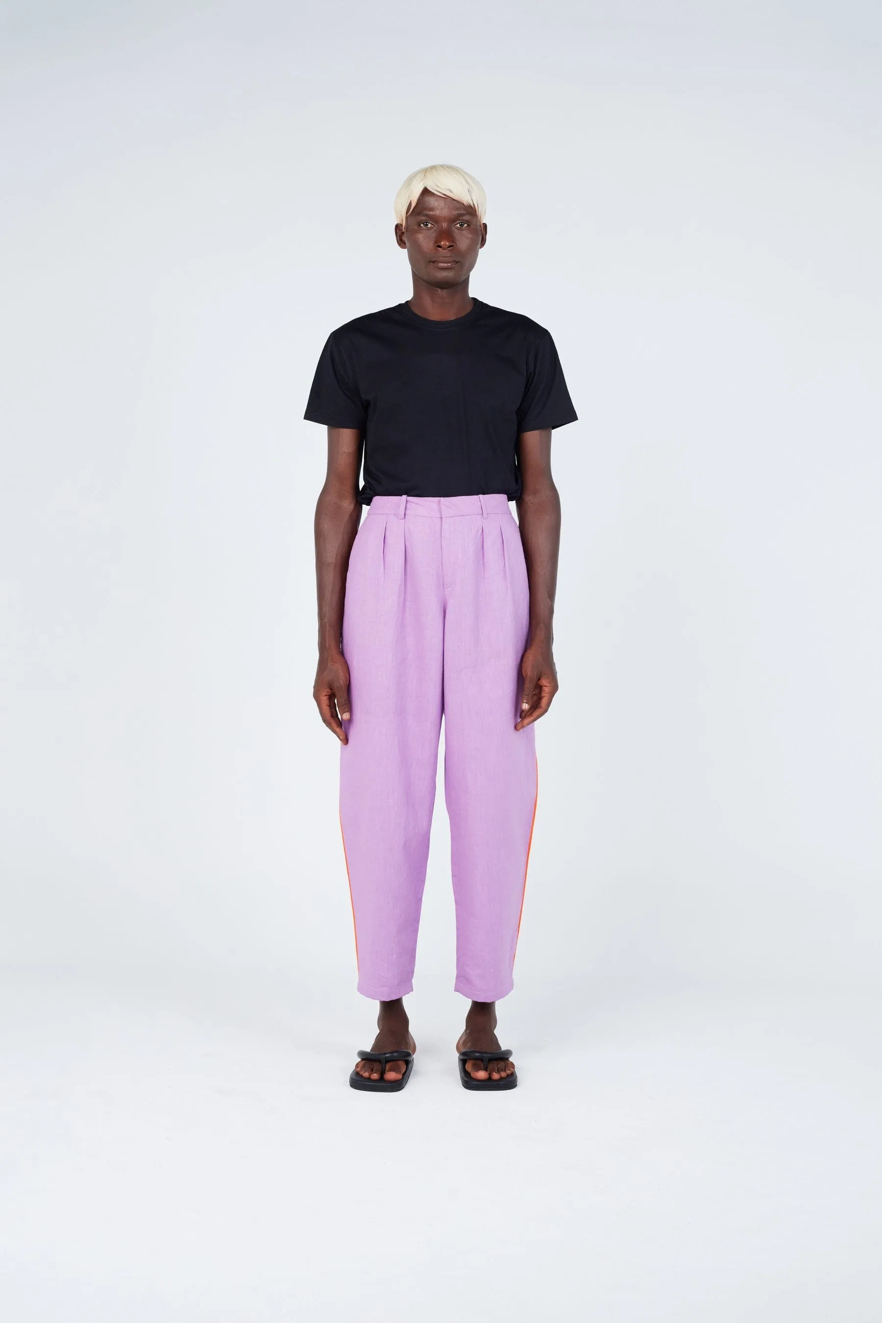 Lilac Stripe Seam Carrot Pants