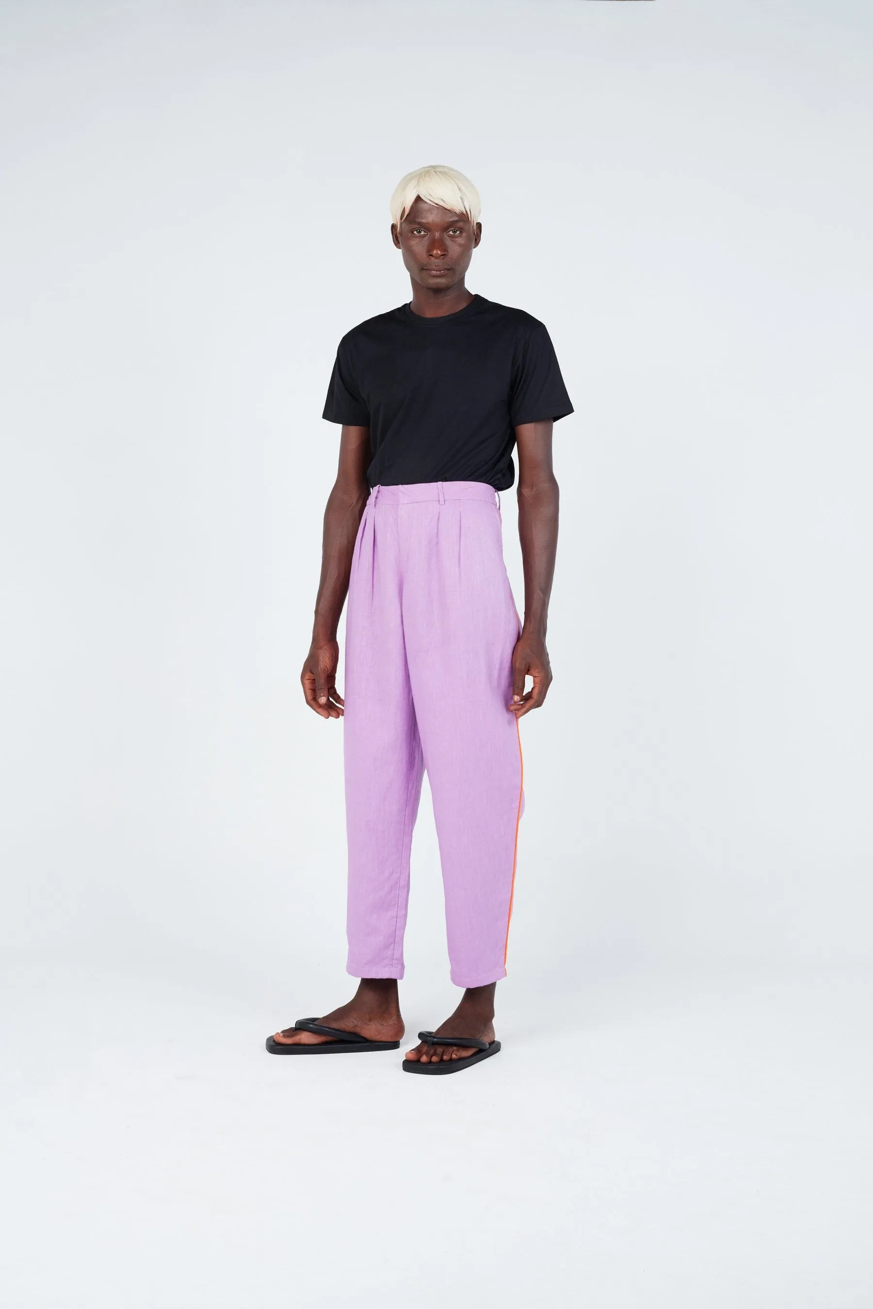 Lilac Stripe Seam Carrot Pants