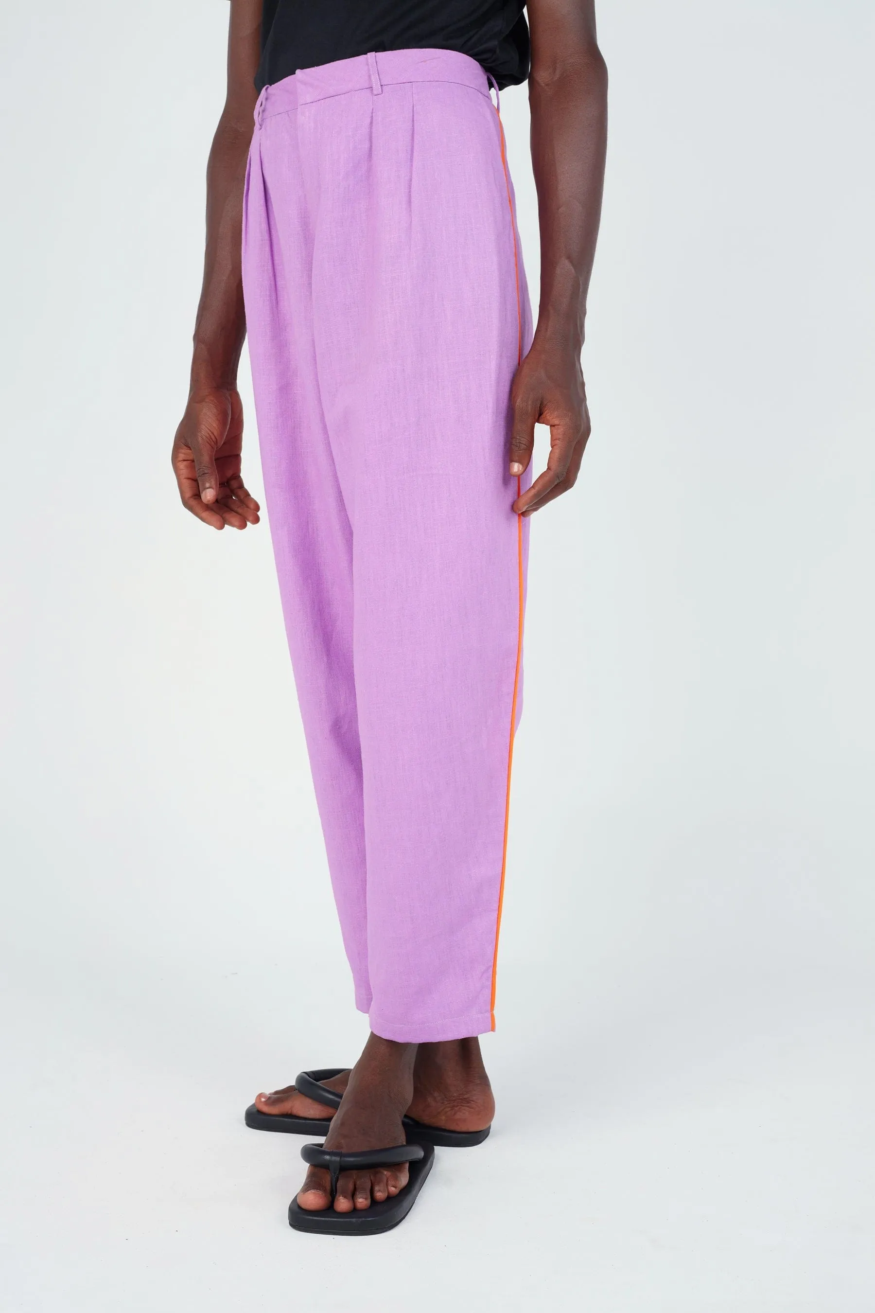 Lilac Stripe Seam Carrot Pants
