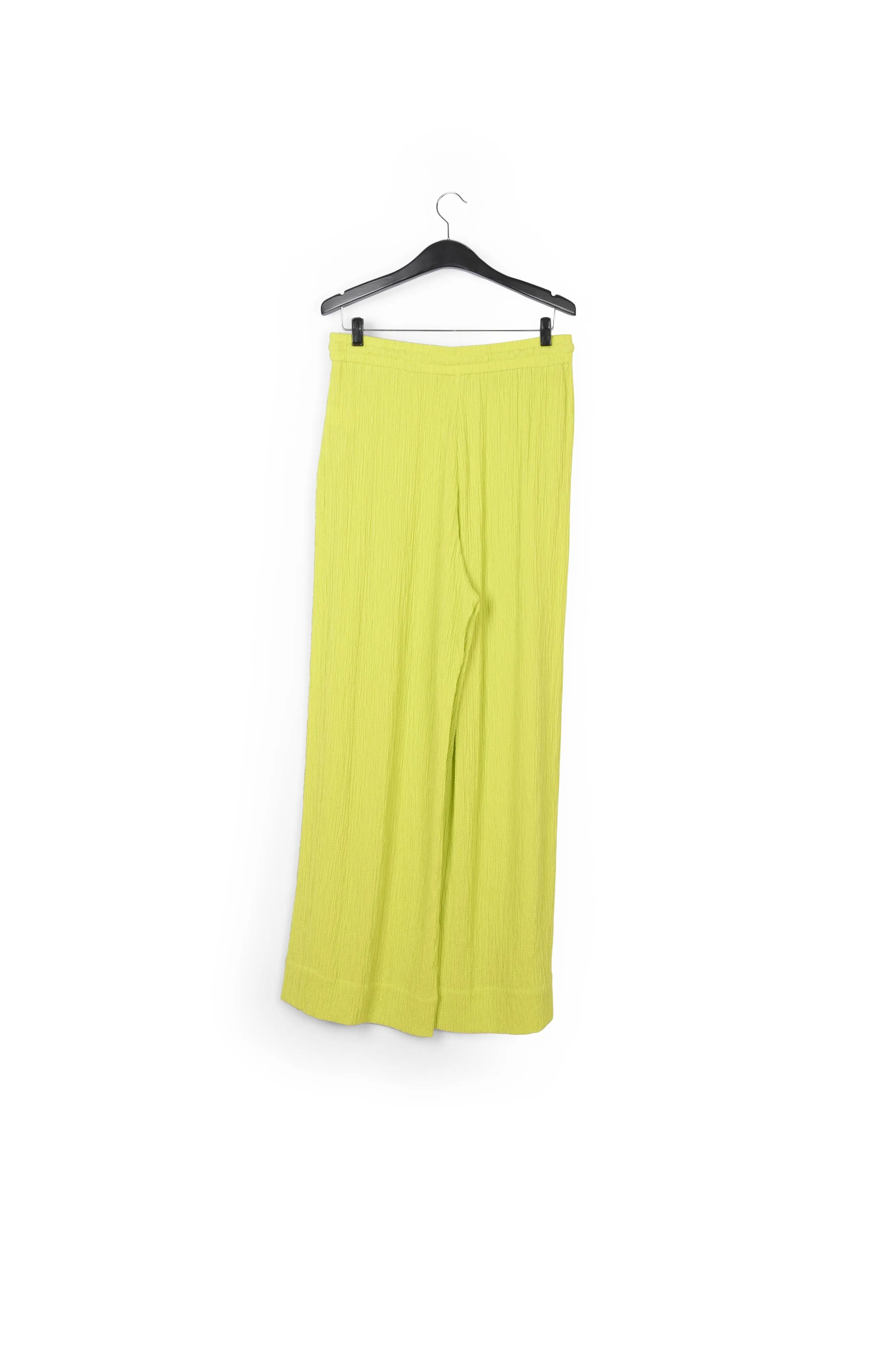 Lime green wide-leg seersucker pants