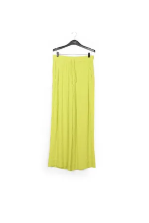 Lime green wide-leg seersucker pants