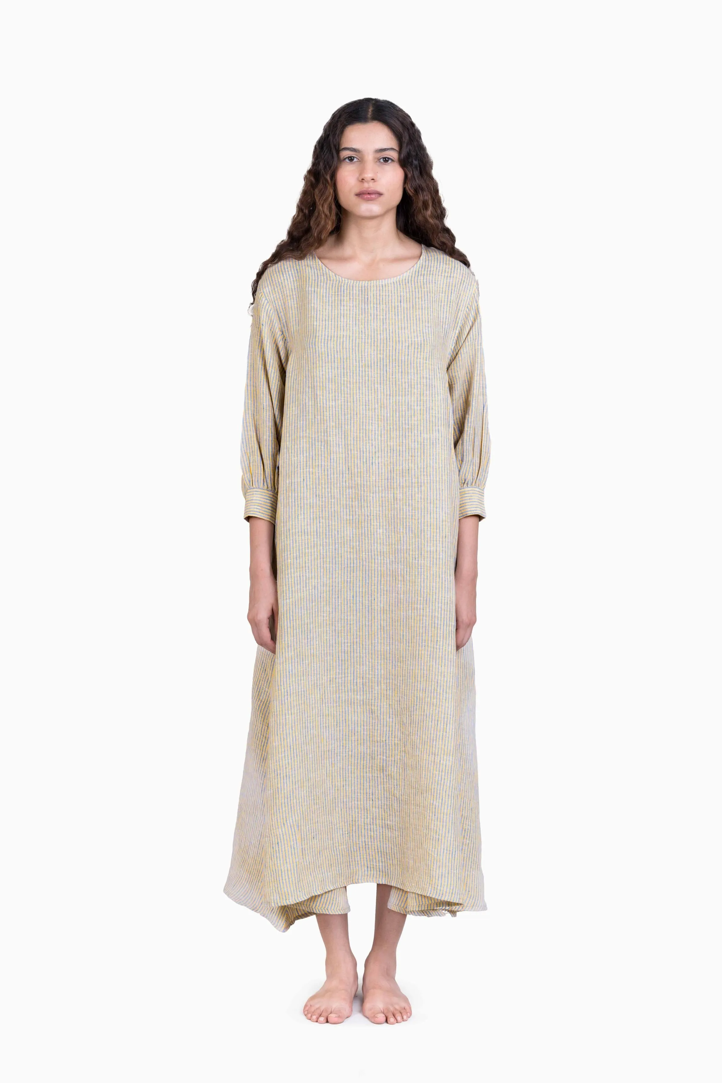 Linen Celeste Dress-Swirly Yellow