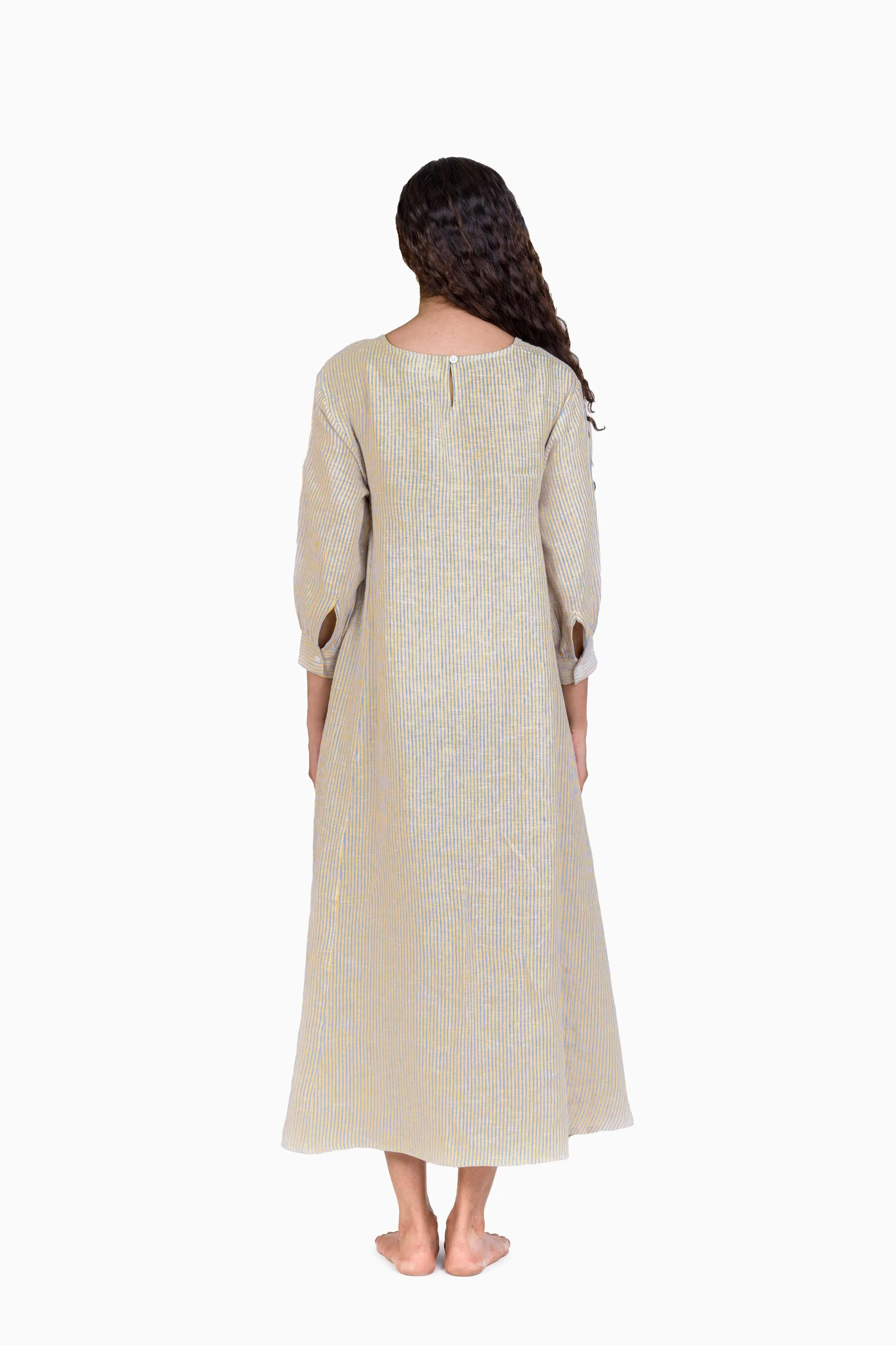 Linen Celeste Dress-Swirly Yellow