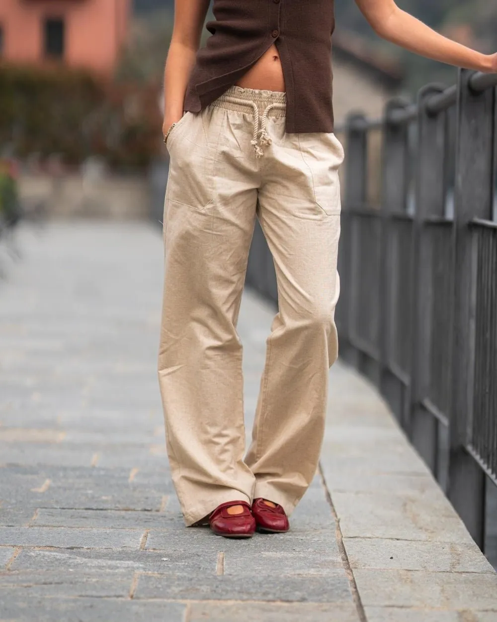Linen Pants Low-Waisted Beige