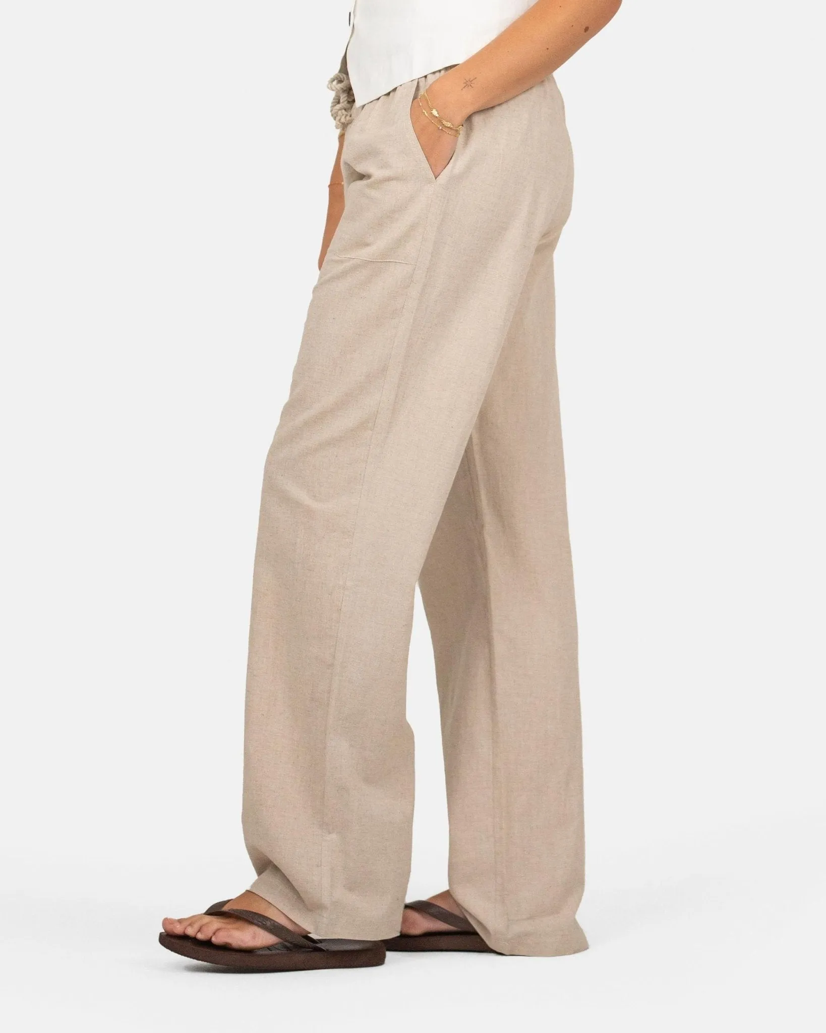 Linen Pants Low-Waisted Beige