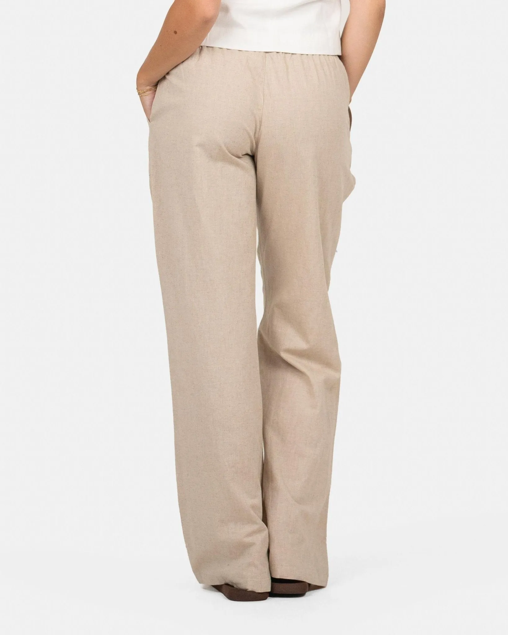 Linen Pants Low-Waisted Beige