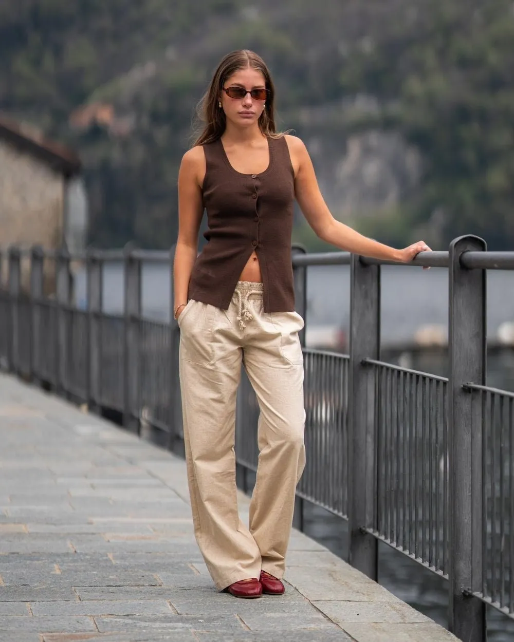 Linen Pants Low-Waisted Beige