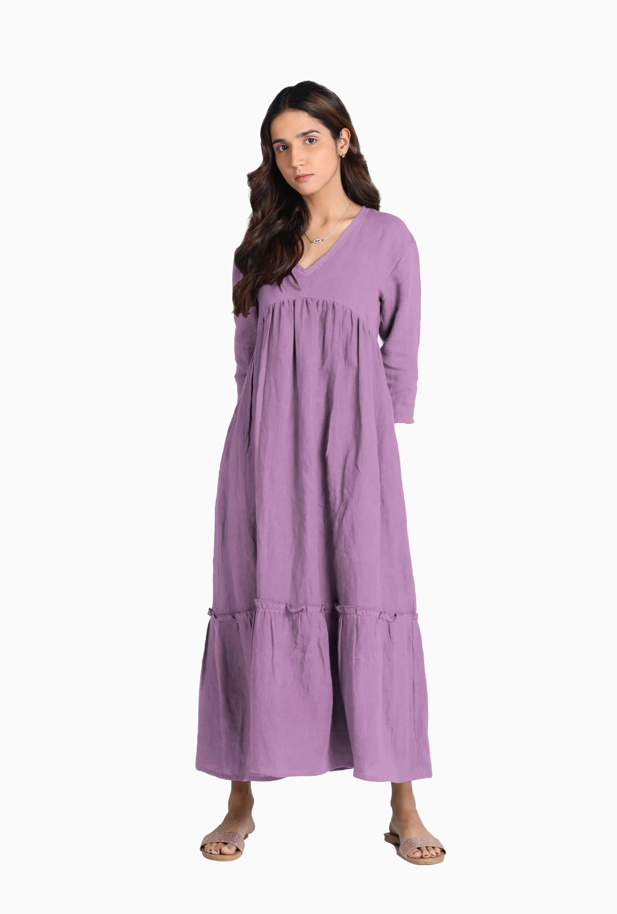 Linen Twilight Maxi Dress-Misty Lilac