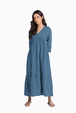 Linen Twilight Maxi Dress-Pacific Blue