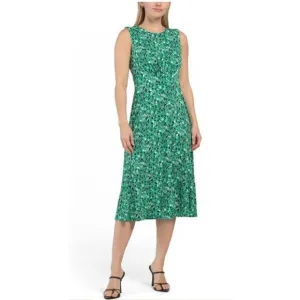 London Times Womens Green Ivory Printed Sleeveless Midi Dress Sz 14 NWT