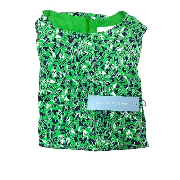 London Times Womens Green Ivory Printed Sleeveless Midi Dress Sz 14 NWT