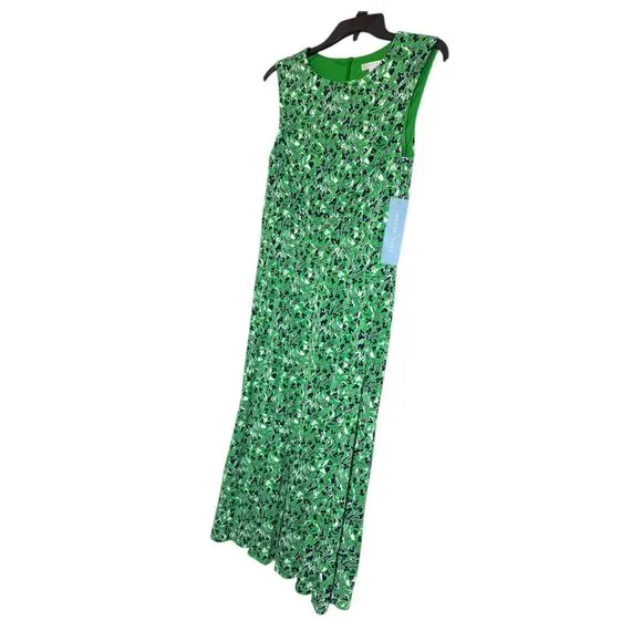 London Times Womens Green Ivory Printed Sleeveless Midi Dress Sz 14 NWT