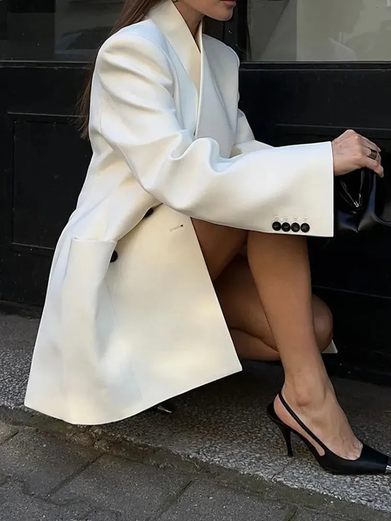 Long Sleeve Cuff Blazer with Double Pockets