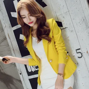 Long-Sleeved Slim Women Blazers And Jackets Small Women Suit Korean Version Slim (Green Yellow Black) Ladies Blazer Femme