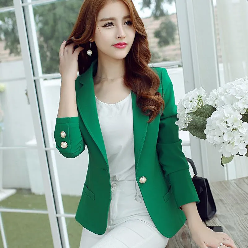 Long-Sleeved Slim Women Blazers And Jackets Small Women Suit Korean Version Slim (Green Yellow Black) Ladies Blazer Femme