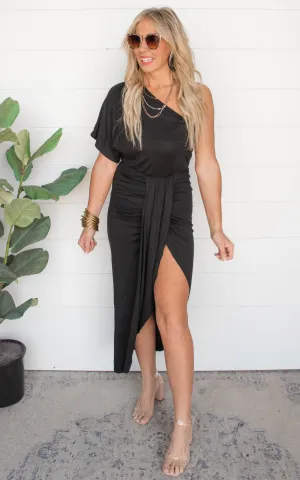 Look & Listen Black Drape Dress* | FINAL SALE