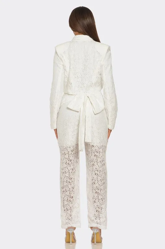 Luxe 2-piece White Lace Ensemble Pants Suit