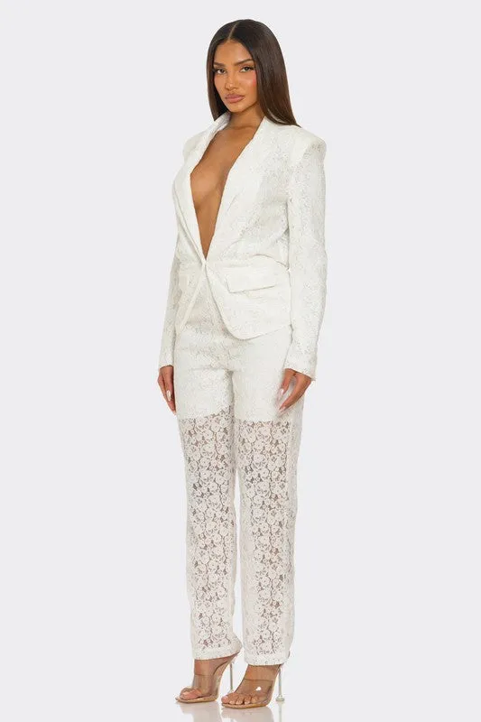 Luxe 2-piece White Lace Ensemble Pants Suit
