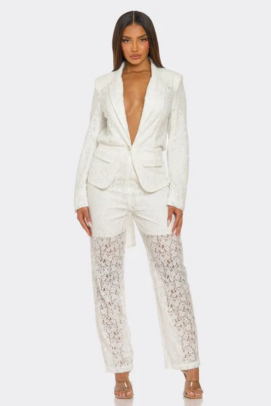 Luxe 2-piece White Lace Ensemble Pants Suit
