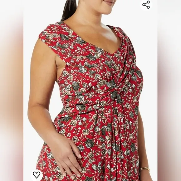 Making the Cut S3 Ep5 Red Floral Pattern Sash Wrapped Midi Dress Womens Size 2XL